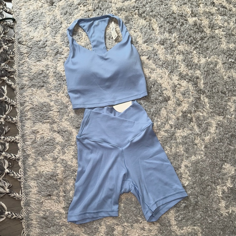 Aerie NWT 2 piece baby blue workout set sports bra and shorts set